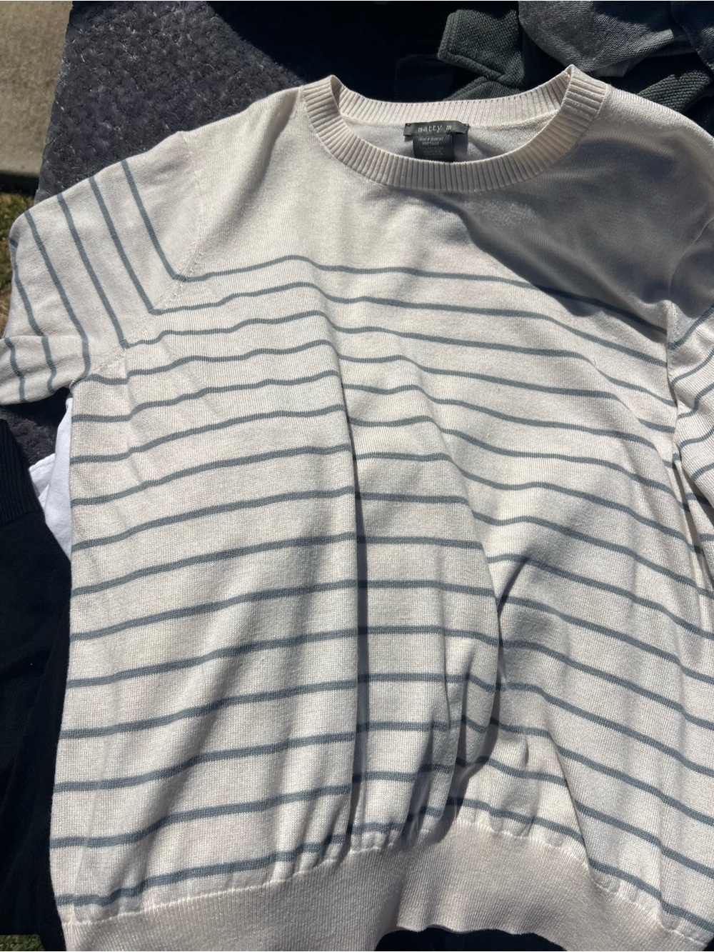 Matty M White top with Light grey Stripes